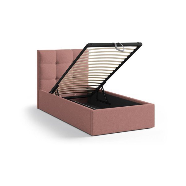 Letto singolo imbottito rosa con contenitore con rete inclusa 90x200 cm Phaedra – Micadoni -image-1