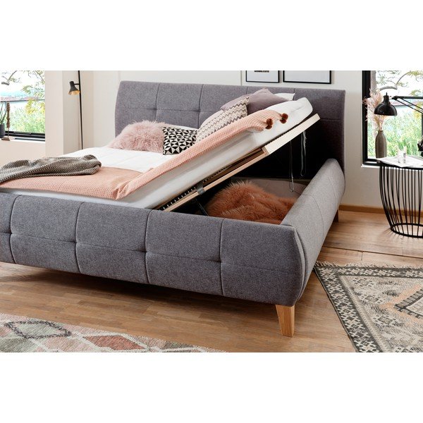 Letto matrimoniale imbottito color antracite con contenitore con rete inclusa 180x200 cm Matheo – Meise Möbel-image-1