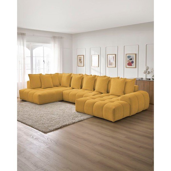Divano angolare color senape allungabile e con contenitore (penisola a sinistra/a U) con rivestimento in ciniglia Everest – Bobochic Paris-image-1