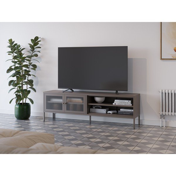 Mobile TV grigio in metallo 160x50x35 cm Layna – Marckeric-image-1