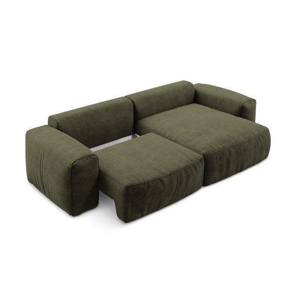Divano angolare verde allungabile (con penisola a destra/con chaise lounge) con rivestimento in ciniglia Kuki – Makamii-image-4