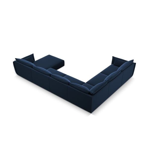 Divano angolare blu scuro (con penisola a sinistra/a U) con rivestimento in velluto Vanda – Mazzini Sofas-image-3