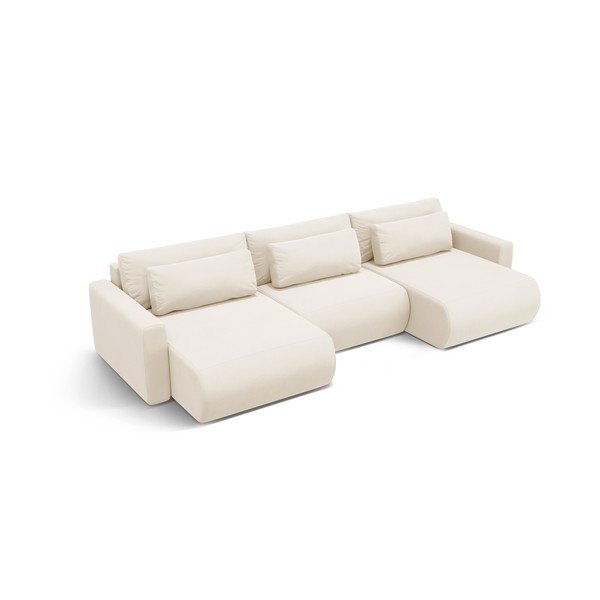 Divano angolare beige allungabile con contenitore (a U) e rivestimento in velluto Belfast – Cosmopolitan Design-image-2