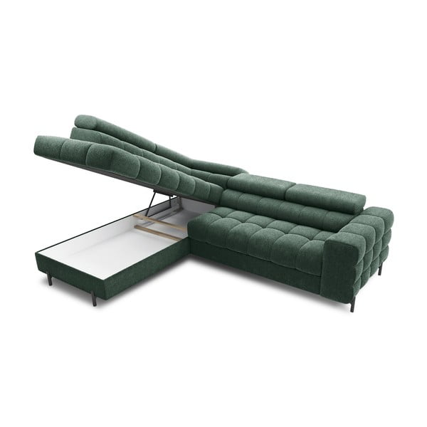 Divano angolare verde allungabile/con contenitore (con penisola a sinistra/a L) con rivestimento in bouclé Ferucce – ELTAP-image-4