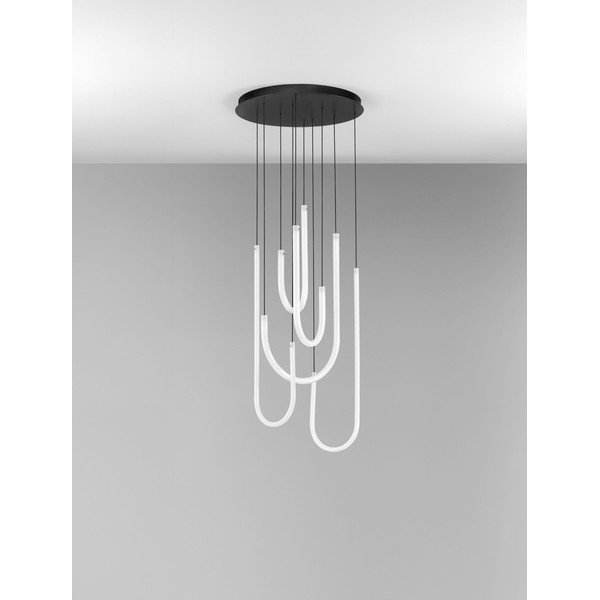 Lampadario LED bianco/nero opaco in acciaio con paralume in vetro acrilico con intensità regolabile ø 50 cm Topaz – Nova Luce-image-4