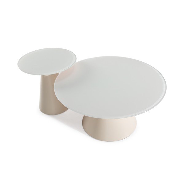 Set di tavolini da salotto rotondi color crema con piano in vetro 2 pz ø 80 cm Vida – MOME-image-3