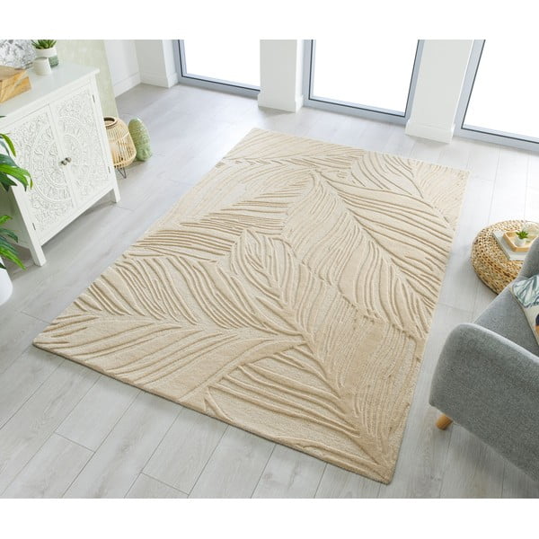 Tappeto in lana beige 200x290 cm Lino Leaf - Flair Rugs-image-1