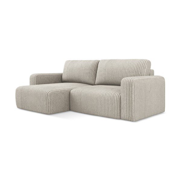 Divano angolare beige allungabile/con contenitore (con penisola a sinistra/con chaise lounge) con rivestimento in velluto a coste Kona – Makamii-image-2