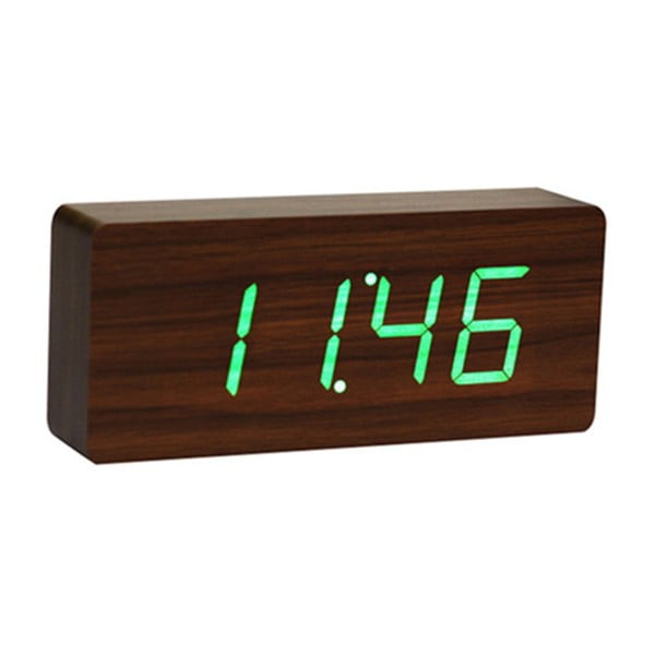 Sveglia marrone scuro con display a LED verde Slab Click Clock - Gingko