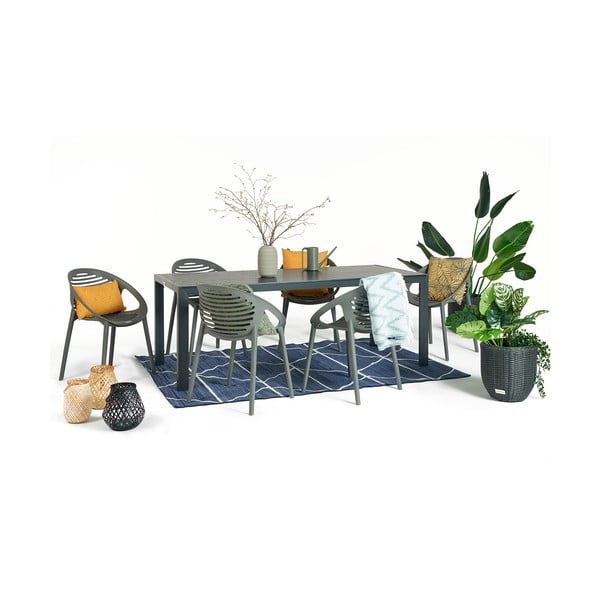 Set da pranzo da giardino per 6 persone con sedia Joanna grigia e tavolo Viking, 90 x 205 cm Viking & Joanna - Bonami Selection-image-2