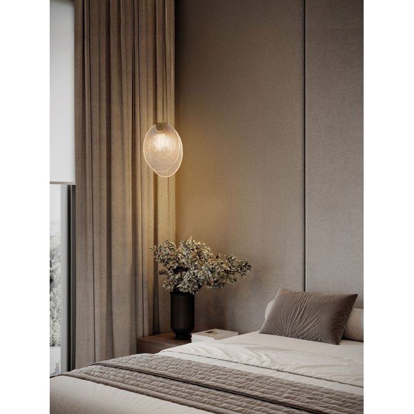 Lampadario LED color ottone in acciaio con paralume in vetro Shelina – Nova Luce-image-1