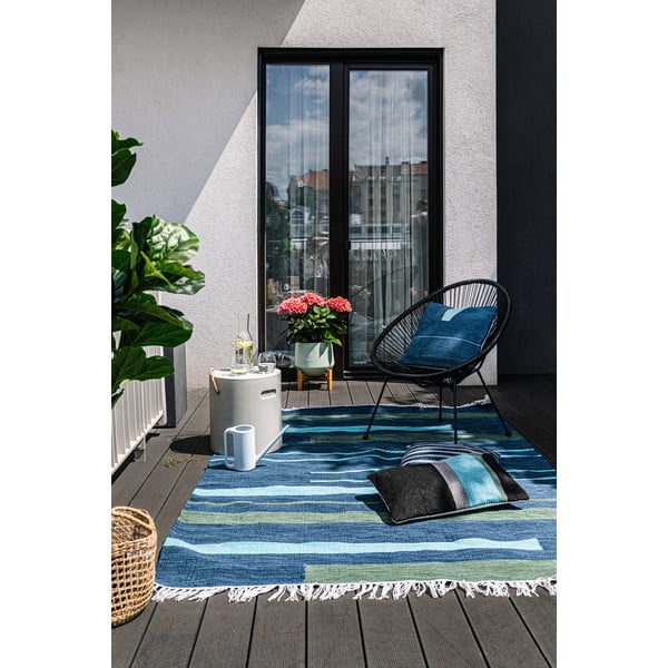 Tappeto da esterno bifacciale blu scuro in plastica riciclata , 160 x 230 cm Marlin - Green Decore-image-1