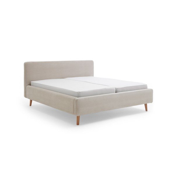 Letto matrimoniale imbottito beige con contenitore con rete inclusa 180x200 cm Mattis Cord – Meise Möbel