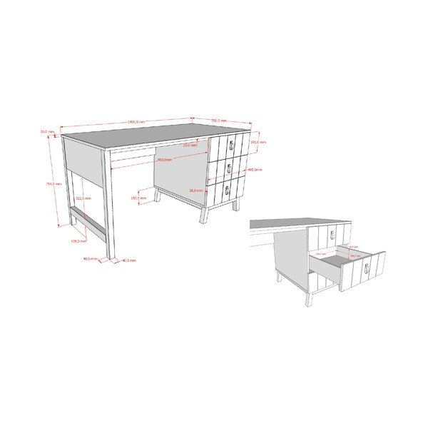 Scrivania per bambini 70x140 cm Sezane – Vipack-image-2