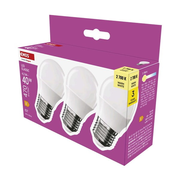 Lampadine LED bianco caldo in set di 3 pezzi E27, 4 W - EMOS-image-3