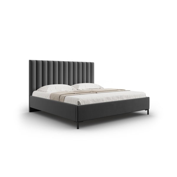 Letto matrimoniale imbottito grigio scuro con contenitore con griglia 200x200 cm Casey - Mazzini Beds