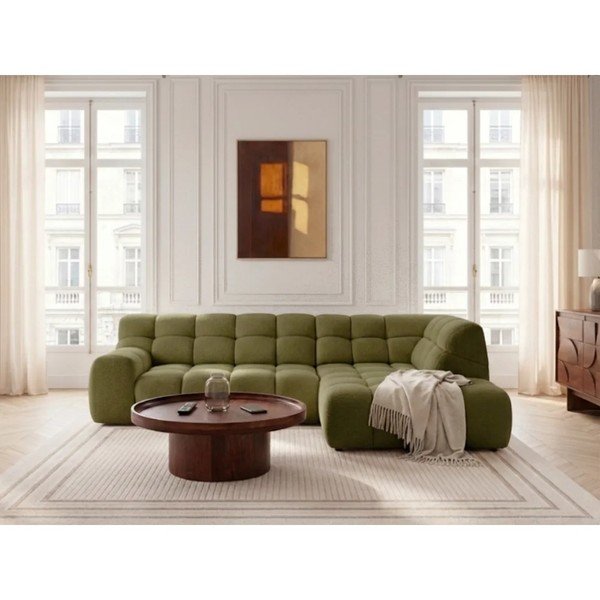 Divano angolare verde allungabile/con movimento relax elettrico (con penisola a destra/a L) Andre – Bobochic Paris-image-1