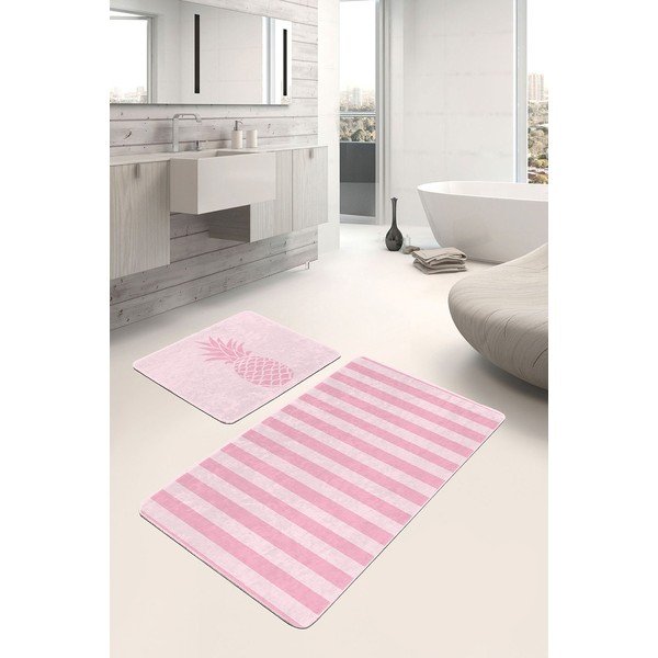 Set di tappetini per il bagno in velluto rosa 2 pz 60x100 cm – Mila Home-image-1