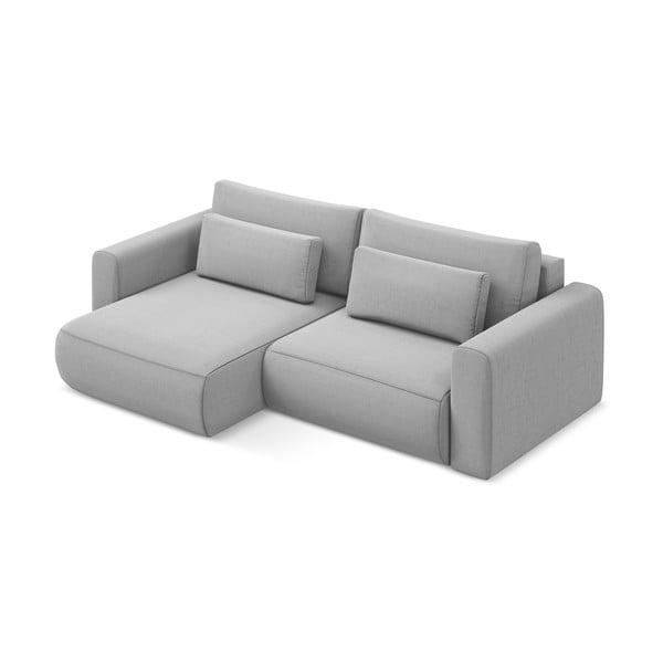 Divano angolare grigio chiaro allungabile/con contenitore (con penisola a sinistra/con chaise lounge) con rivestimento in velluto Kapua – Makamii-image-2