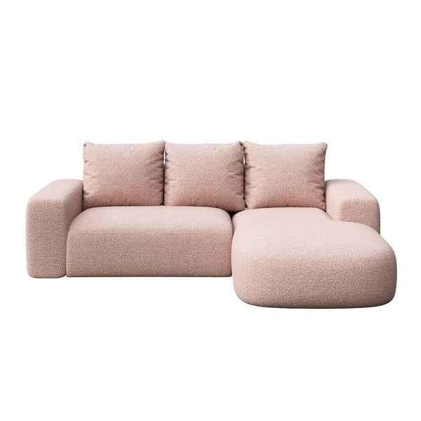 Divano angolare rosa (con penisola a destra e chaise lounge) rivestito in bouclé Monce – Rodier