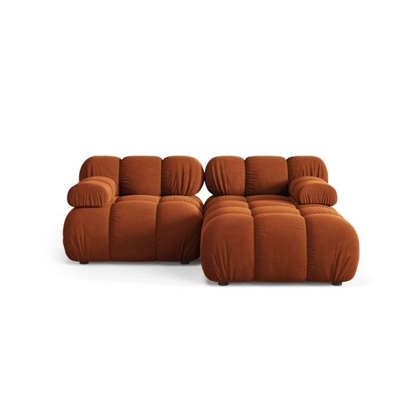Divano angolare componibile color terracotta (con penisola a destra/con chaise lounge) con rivestimento in velluto – Micadoni 