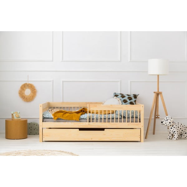 Letto da bambini estraibile di colore naturale con contenitore con rete inclusa 140x200 cm CPW – Adeko