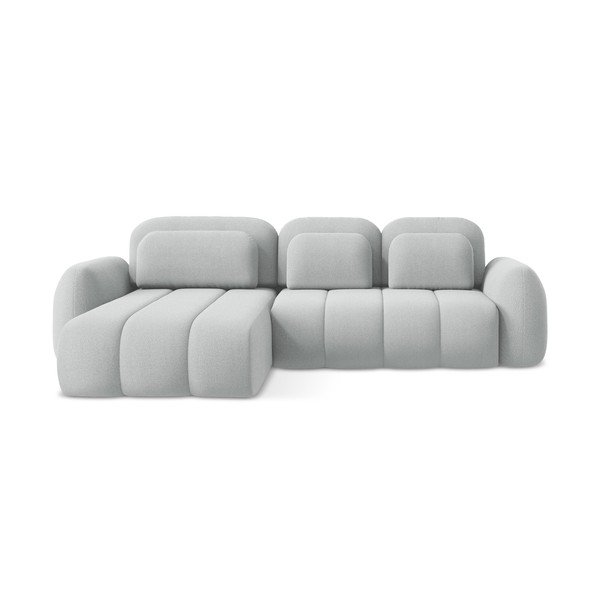 Divano angolare grigio chiaro allungabile/con contenitore (con penisola a sinistra/con chaise lounge) con rivestimento in bouclé Pele – Makamii