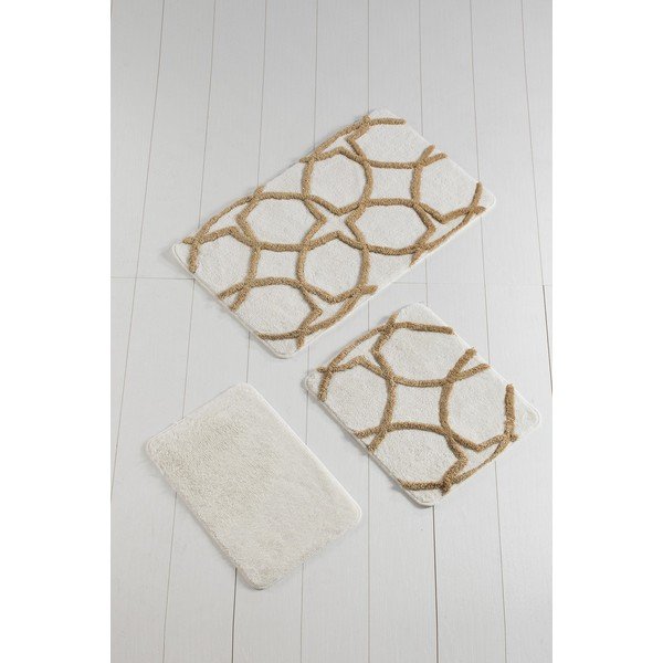 Set di 3 tappeti da bagno marrone e crema 100x60 cm Bonne - Foutastic-image-1