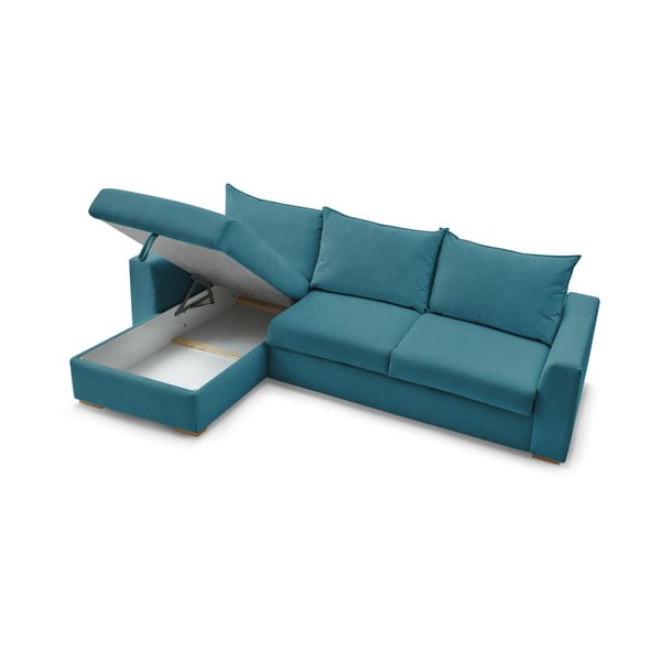 Divano angolare blu allungabile (con composizione variabile) con rivestimento in velluto a coste Augustin – Bobochic Paris-image-4