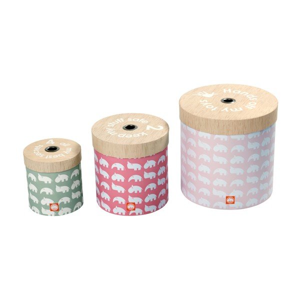 Sada 3 růžových úložných boxů Done by Deer Round