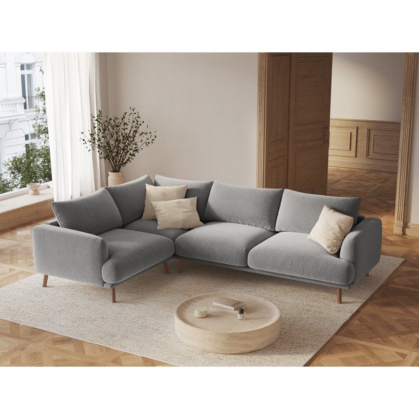 Divano angolare grigio (con penisola a sinistra/a L) con rivestimento in velluto Naomi – Micadoni -image-1