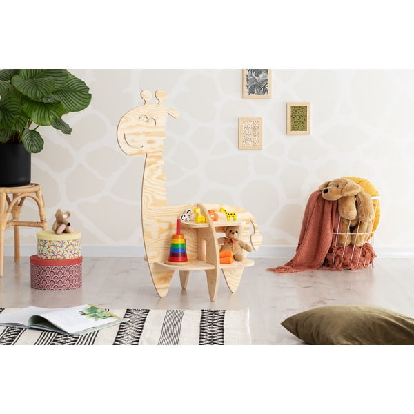 Libreria per bambini in pino decorato in colore naturale 90x60 cm Giraffe - Adeko-image-2