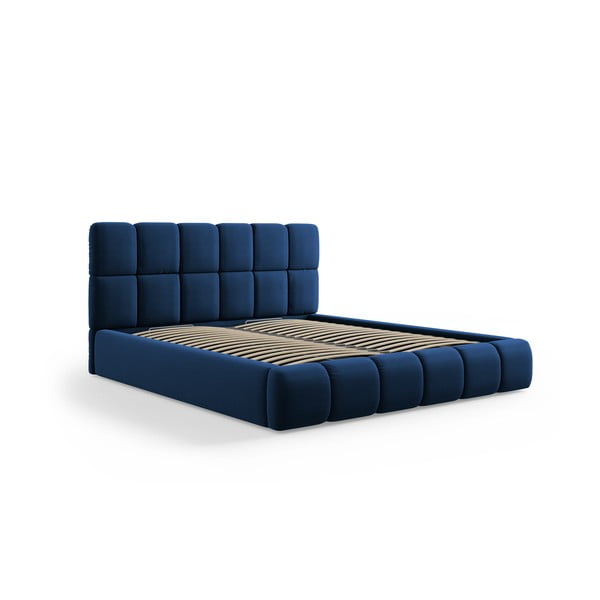 Letto matrimoniale imbottito in blu scuro in velluto con contenitore con rete inclusa 160x200 cm Bellis – Micadoni 