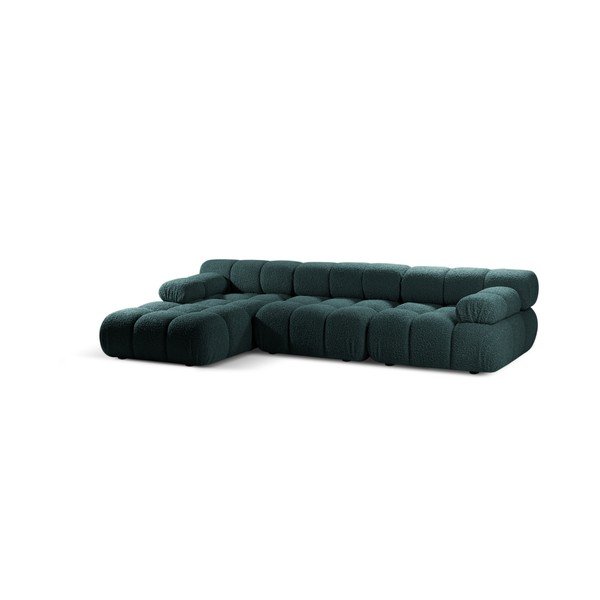 Divano angolare componibile color petrolio (con penisola a sinistra/con chaise lounge) con rivestimento in bouclé – Micadoni -image-2