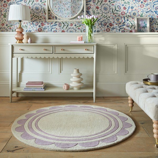 Tappeto rotondo in lana tessuto a mano di colore viola-naturale ø 120 cm Lois Scallop - Flair Rugs-image-1