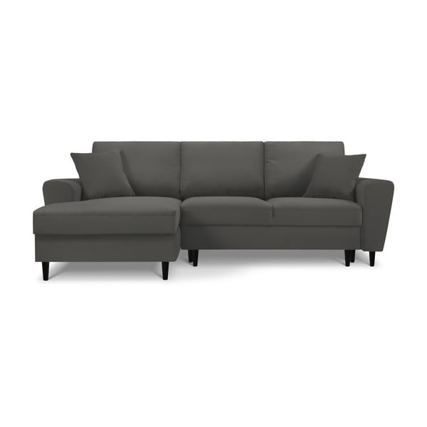 Divano angolare grigio scuro allungabile e con contenitore (con penisola a sinistra/con chaise lounge) con rivestimento in velluto a coste Kyoto – Cosmopolitan Design