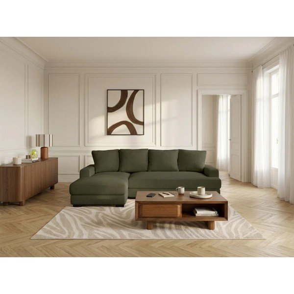 Divano angolare verde allungabile/con contenitore (con penisola a sinistra/con chaise lounge) con rivestimento in velluto a coste Campi – Bobochic Paris-image-2