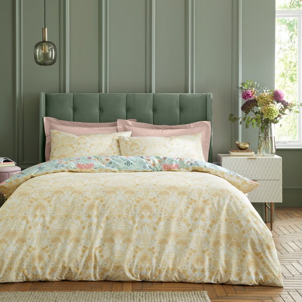 Biancheria da letto gialla/verde in cotone per letto matrimoniale 200x200 cm Art Deco Hydrangea – RHS-image-2