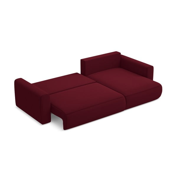 Divano angolare burgundy allungabile/con contenitore (con penisola a destra/con chaise lounge) con rivestimento in velluto Kapua – Makamii-image-3