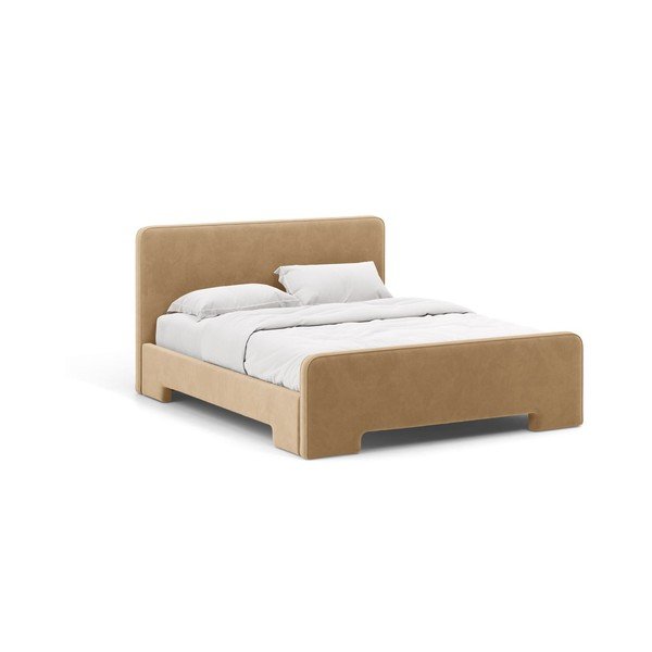 Letto matrimoniale imbottito marrone chiaro con rete inclusa 160x200 cm Eda – Micadoni 