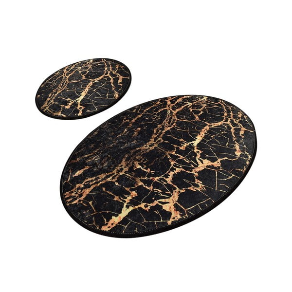 Set di 2 tappeti da bagno ovali neri in marmo dorato - Foutastic