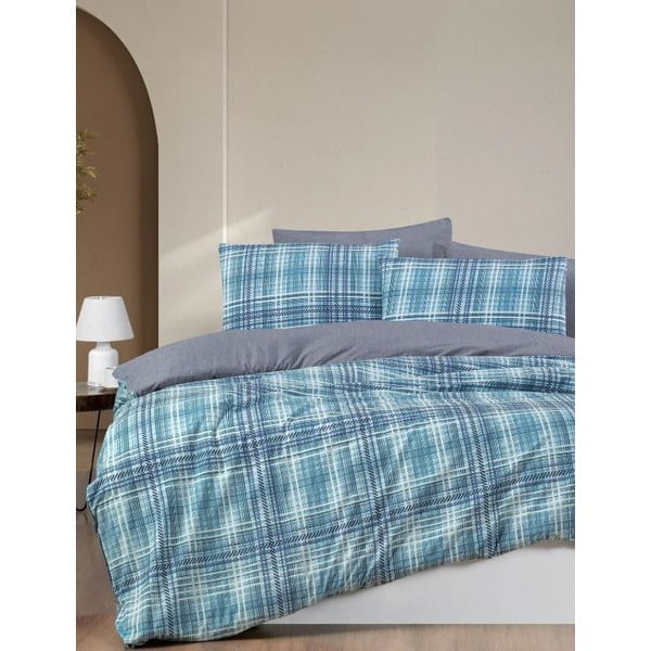 Biancheria da letto blu per letto matrimoniale/per letto prolungato con lenzuolo incluso/con 4 pezzi 200x220 cm Ekose – Mila Home