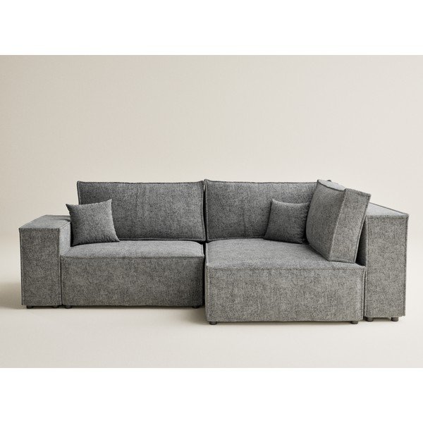 Divano angolare grigio allungabile/con contenitore (con penisola a destra/a L) con rivestimento in ciniglia Tonga – Maison de Rêve-image-2