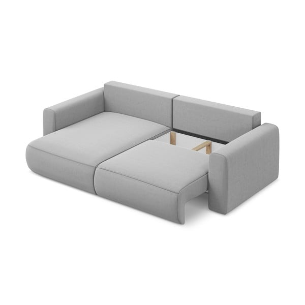 Divano angolare grigio chiaro allungabile/con contenitore (con penisola a sinistra/con chaise lounge) con rivestimento in velluto Kapua – Makamii-image-4