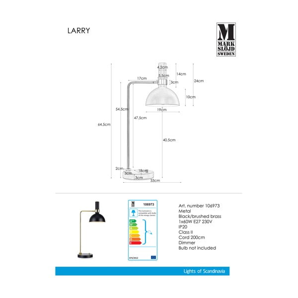 Lampada da tavolo in nero e oro Larry - Markslöjd-image-1