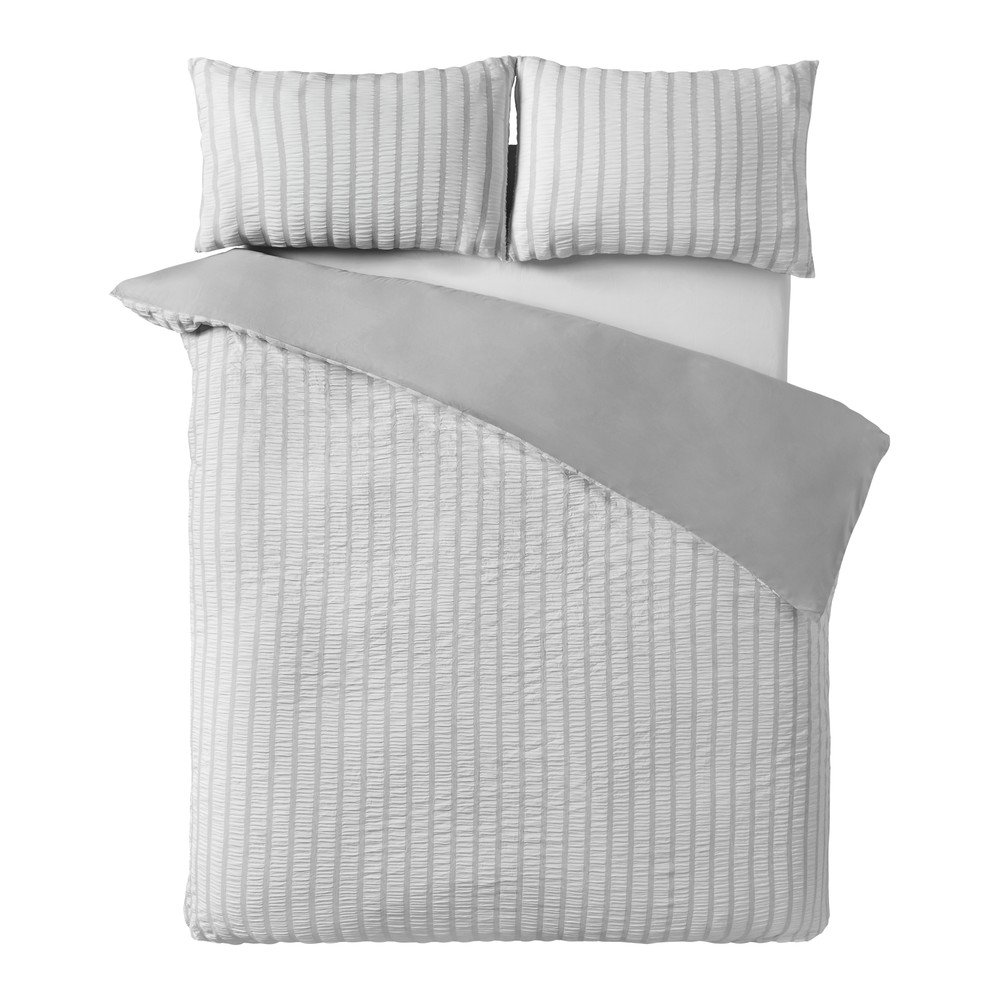 Set copripiumino e federa grigio per letto singolo 135x200 cm So Soft Seersucker Stripe – Catherine Lansfield | Biancheria da letto