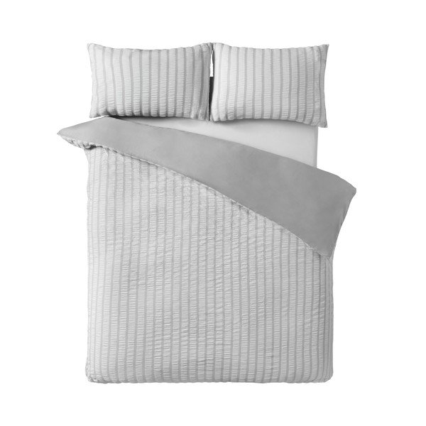Set copripiumino e federa grigio per letto singolo 135x200 cm So Soft Seersucker Stripe – Catherine Lansfield