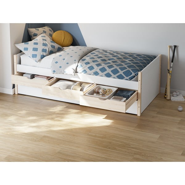 Letto da bambini bianco/di colore naturale con spazio contenitivo 90x190 cm Valka – Marckeric-image-3
