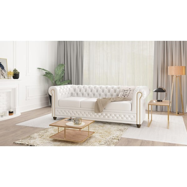 Divano letto bianco in similpelle 203 cm York - Ropez-image-1