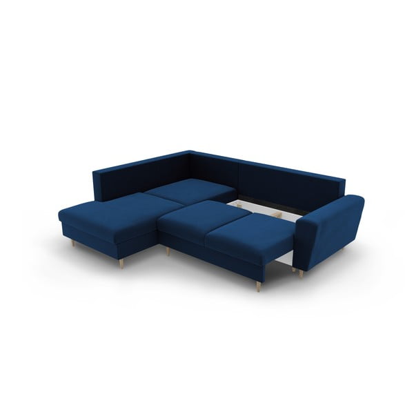 Divano angolare blu allungabile e con contenitore (con penisola a sinistra/a L) con rivestimento in velluto Kyoto – Cosmopolitan Design-image-3